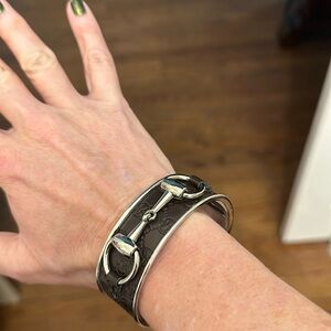 Gucci Silver and Brown Equestrian Bracelet